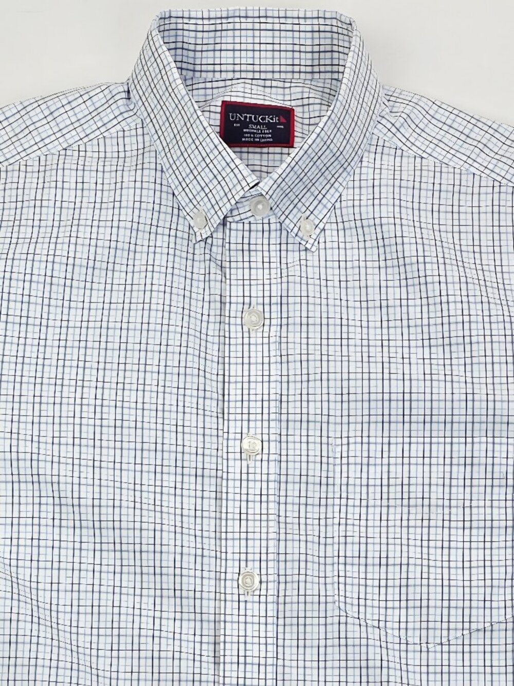 Untuckit Wrinkle Free Men White Blue Gray Check Sz Small Button Down Long Sleeve